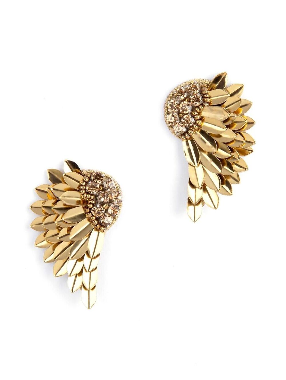 Gold Tone Beaded Wing Shaped Clip-On Earrings